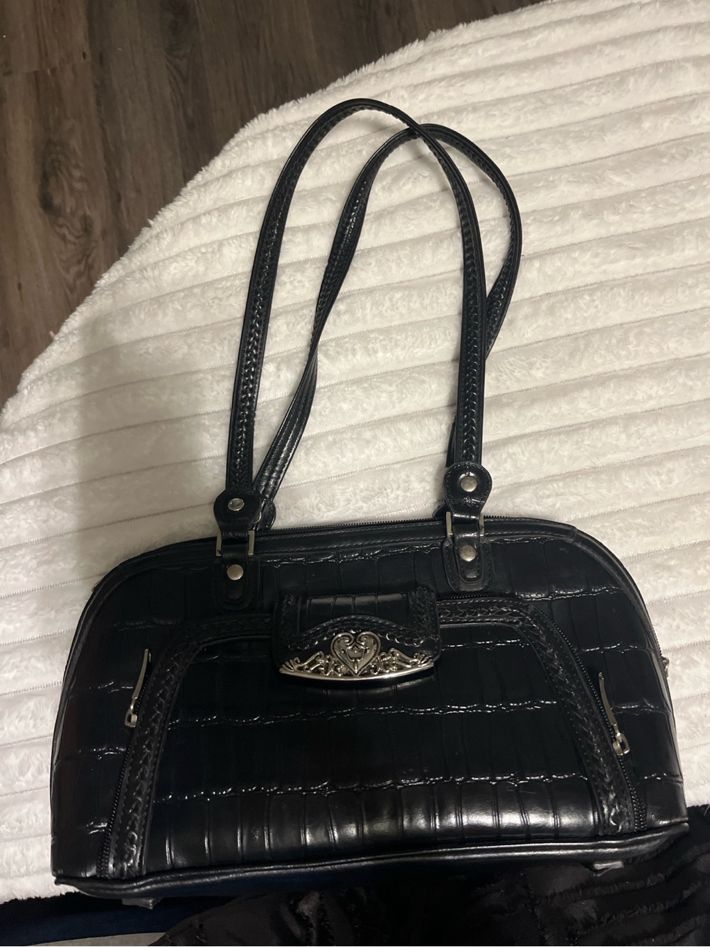 Vintage Brighton Black Croc Embossed Shoulder Bag